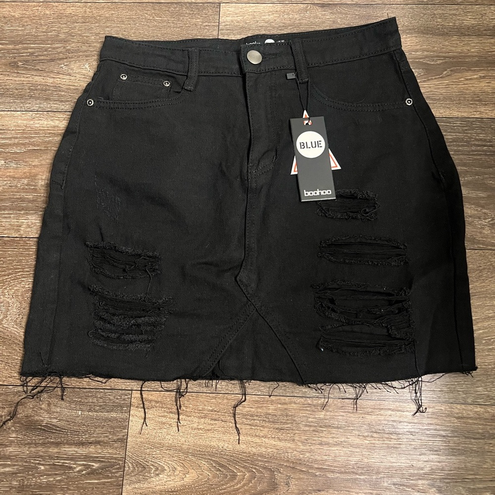 Boohoo Black WESTERN DISTRESSED DENIM SKIRT
